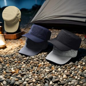 BYSA162#Quick-Dry Perforated Military Cap | 100% Polyester Breathable Flat Top Hat | Velcro Adjustable | Blank Caps Wholesale | Factory Direct