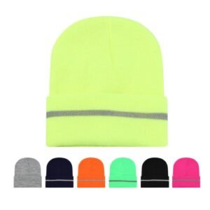BYSC90#Reflective Stripe Beanie Hat | Polyester Knit Winter Cap | Custom Blank Beanies Wholesale