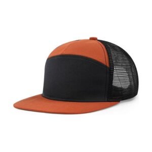 BYSA175#7 Panel Flat Brim Trucker Cap | Cotton Front Mesh Baseball Hat | Custom Blank Caps Wholesale